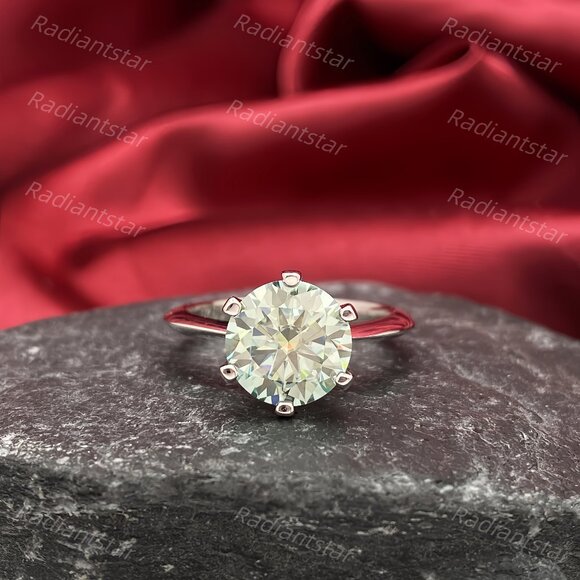 NEW Certified 3 ct. t.w. Blue Green Moissanite Solitaire 6 Prong Ring - Picture 4 of 8